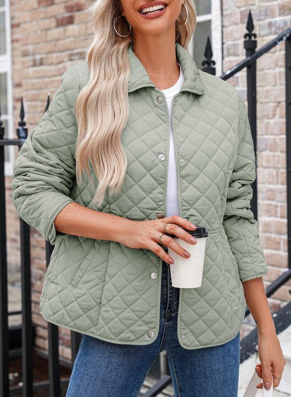 Dokotoo Women's Winter Quilted Jackets Long Sleeve Button Down Diamond Puffer Jacket Outerwear Coats with Pockets - Image 4
