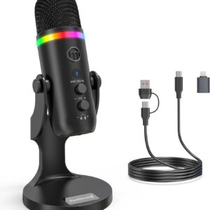 ZealSound Podcast Microphone for PC, USB Noise Cancelling Mic with RGB Lighting, Mute & Gain Control, Zero-Latency Monitoring for Mac, iPhone, iPad, Computer, Streaming, Recording, Podcasting K66 Pro