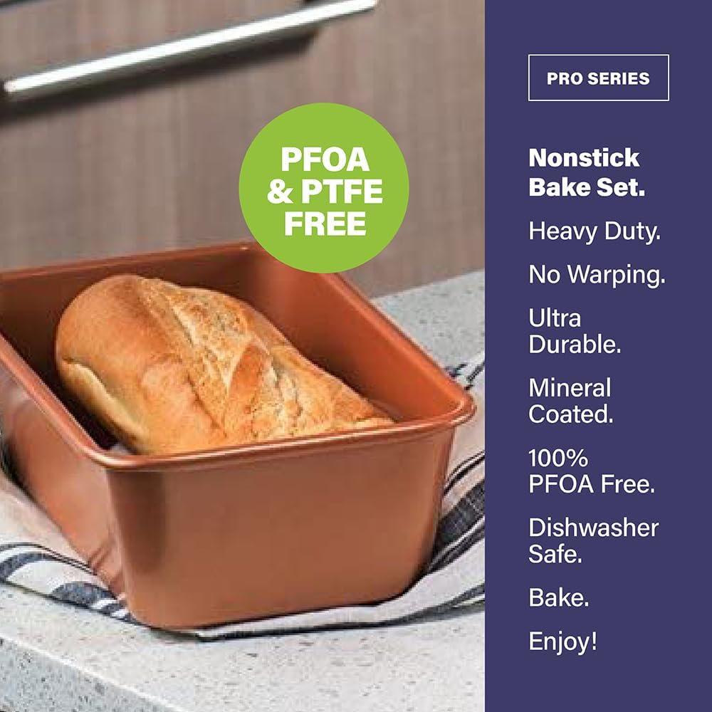 Gotham Steel Non Stick Ceramic Bakeware Set, 5 Piece No Warp & Dishwasher Safe Baking Set, Baking Pans Set with Round & Square Baking Pan, Muffin Pan, Loaf Pan & Baking Sheet for oven, 100% PFOA Free - Image 4