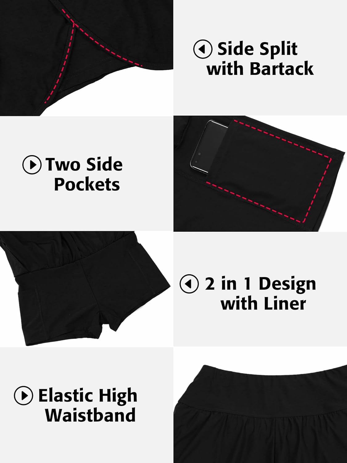 ATTRACO Women Swim Shorts Side Split Swim Trunk 2 in 1 Board Shorts with Pockets Swim Bottom - Image 5