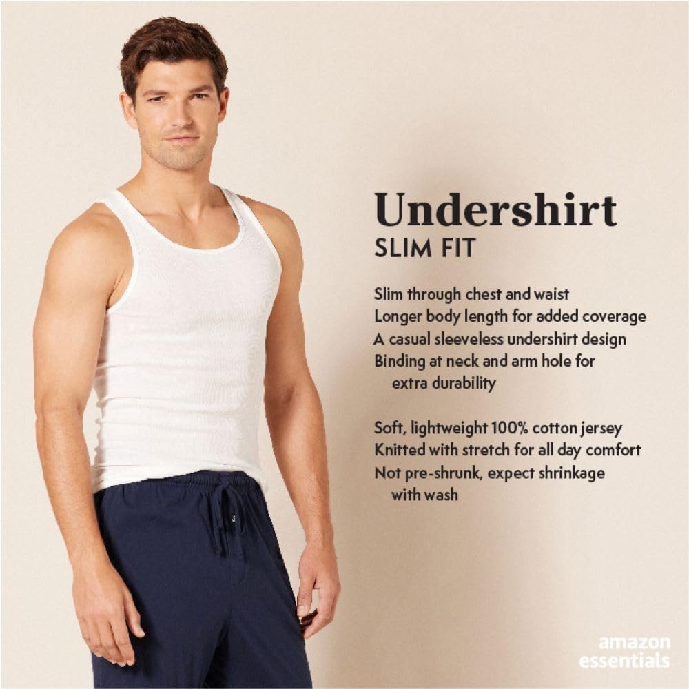 Amazon Essentials Men's Slim Fit Breathable Cotton Tank Undershirts, Pack of 6 - Image 2