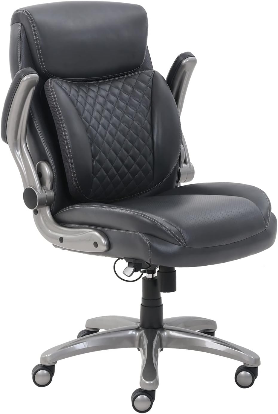 Amazon Basics Ergonomic Executive Office Chair with Adjustable Lumbar Support, Flip-up Arms, Height Adjustable, 360° Rolling Swivel, Computer Desk Chair, Grey Leather - Image 2