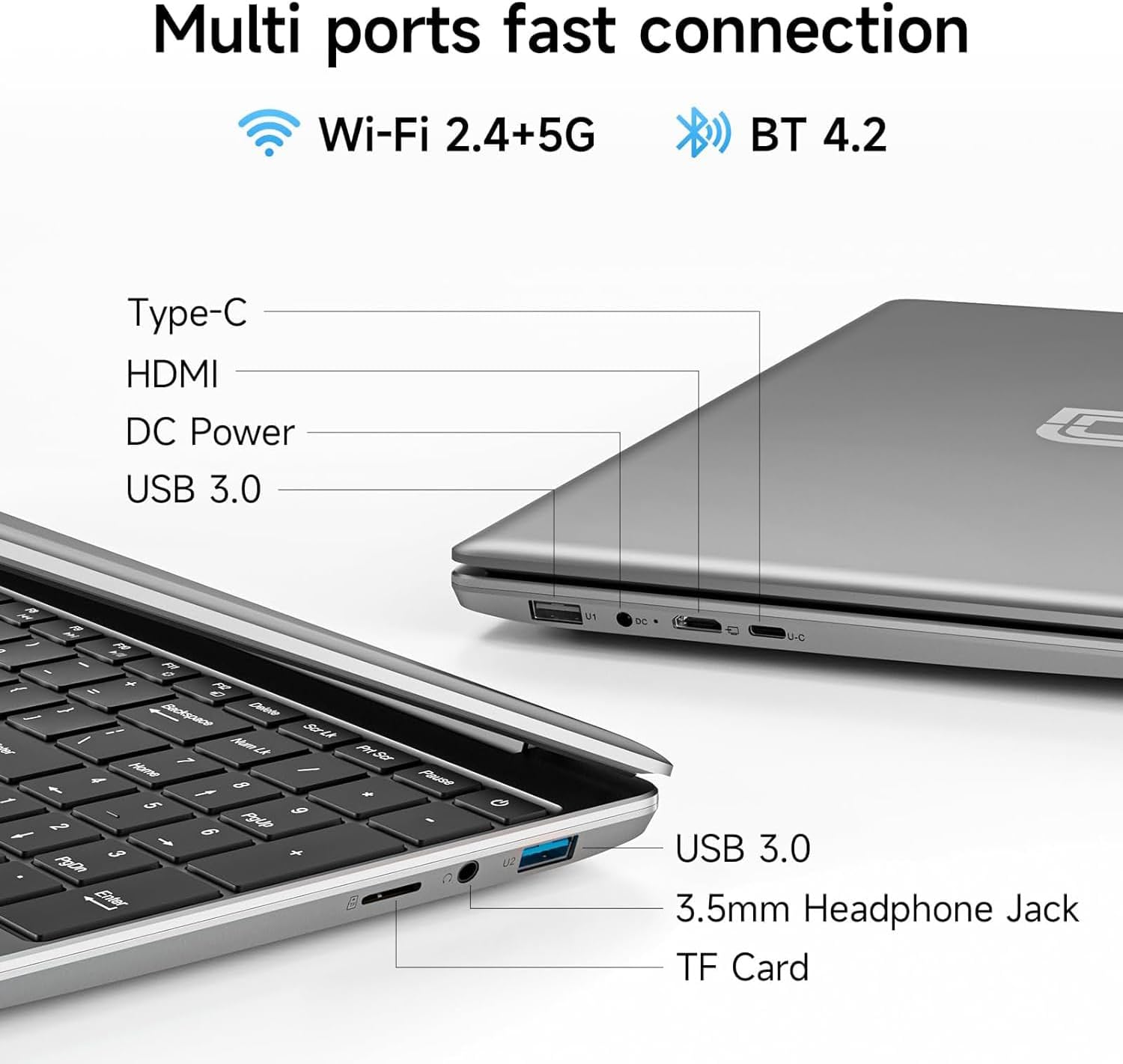 15.6 Inch Laptop with Office 365, 4GB RAM, 128GB Storage Expandable 1TB, 5205U Processor, HD Display, Windows 11 Laptops Computer, Wi-Fi 5, BT4.2, Numpad, Type-C, for Business and Students. - Image 8