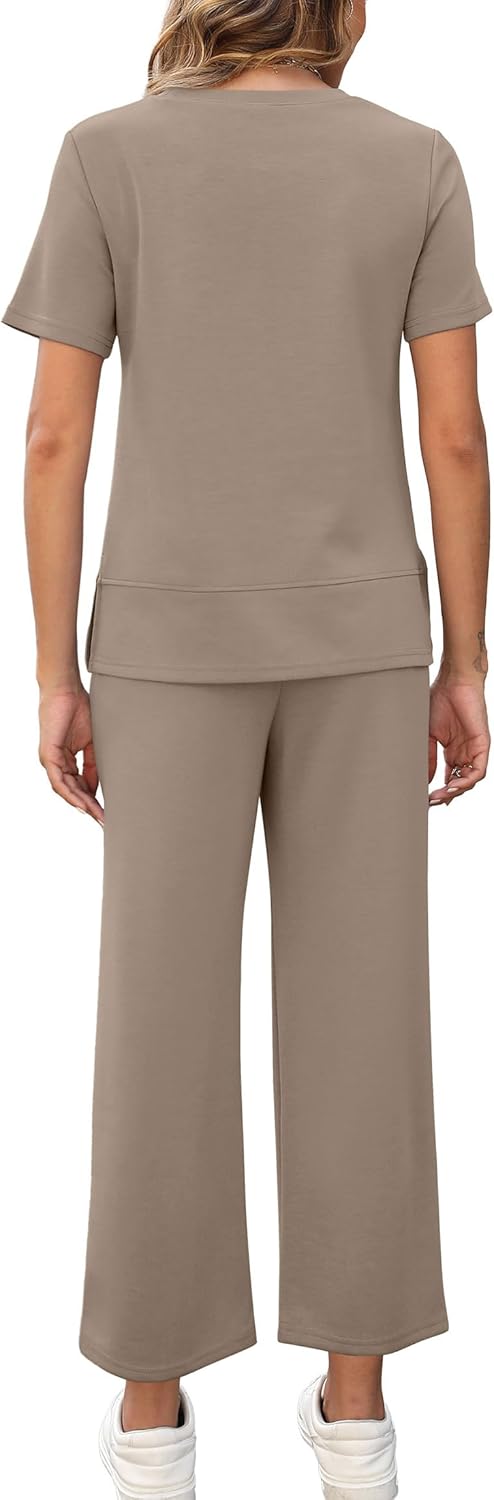 OFEEFAN Women's Lounge Sets Fashion Outfits Wide Leg Loungewear Side Slit Tracksuit for Vacation Travel Airport S-3XL - Image 6