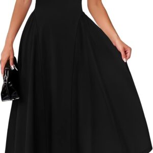 OFEEFAN Summer Dresses for Women Square Neck Corset A Line Maxi Dress Ruffle Ruched Waist Flowy Outfits