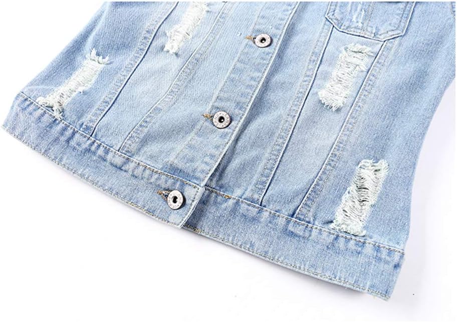 Hixiaohe Women Autumn 3/4 Sleeve Retro Short Denim Jackets Light Blue Jean Coats - Image 4