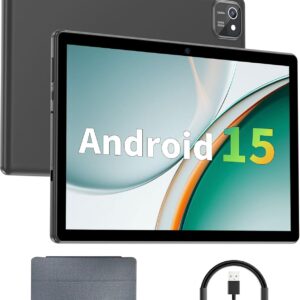 aiprotablet Tablet 10 inch Android 15 Tablets, 12GB RAM 64GB ROM 1TB Expand, Quad-Core Processor, 1280×800 LCD Touch Screen, WiFi 5, Dual Camera, BT5.0, 6000mAh Battery (Black)