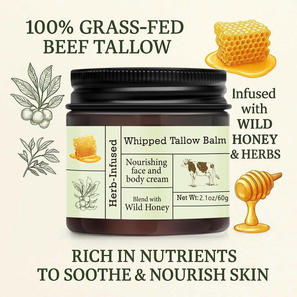 URQT Beef Tallow for Skin - Organic Grass-Fed Whipped Beef Tallow and Honey Balm - Deeply Moisturizing for Face & Body - Natural Skin Care for Soft, Supple Skin - Image 2