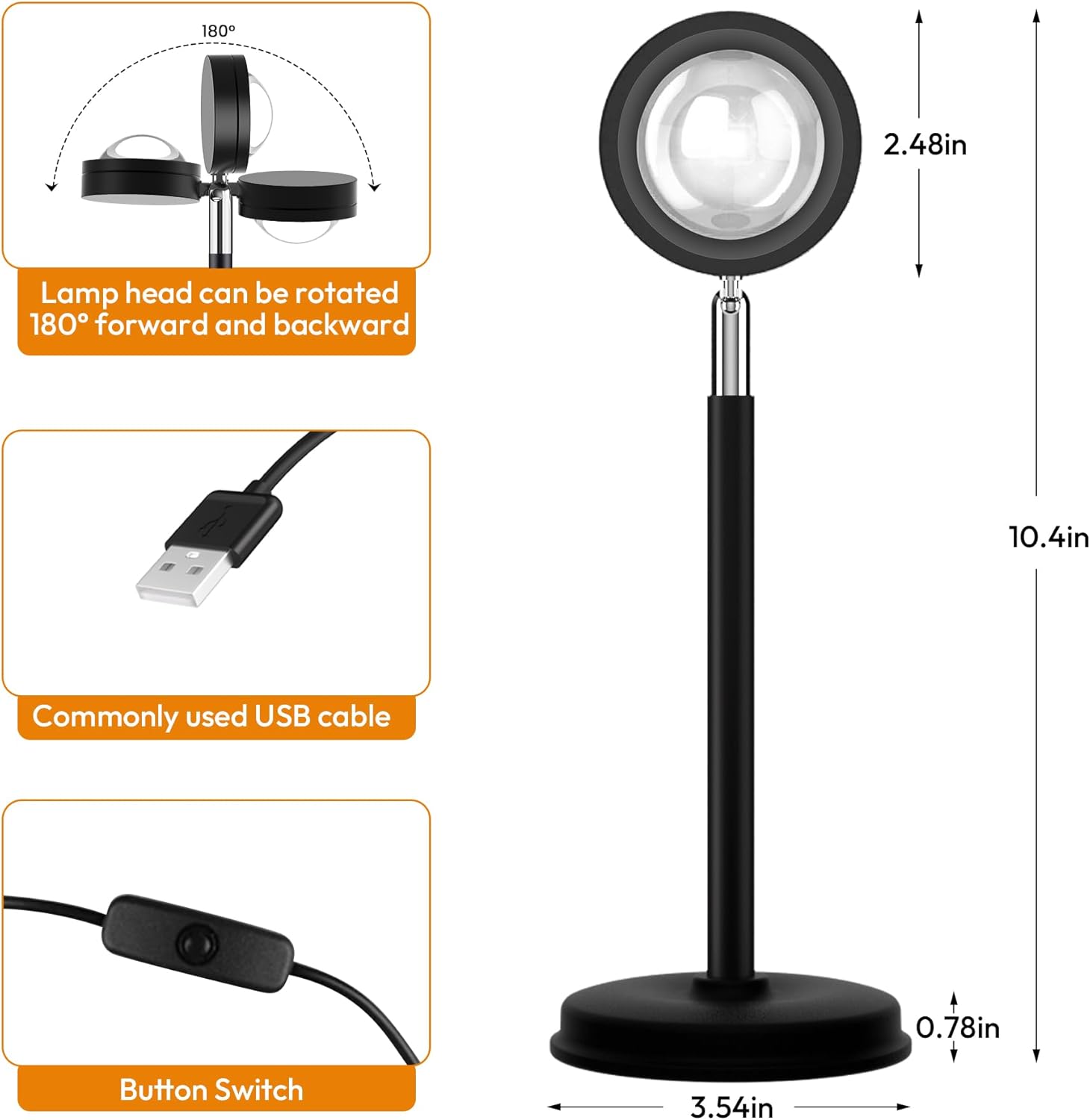 Tsrarey Sunset Lamp Projector,180 Degree Rotation Sun Projection Light Led Night Light Floor Lamp with USB Port,Sunset Lamps for Photography Party Bedroom Decor - Image 3