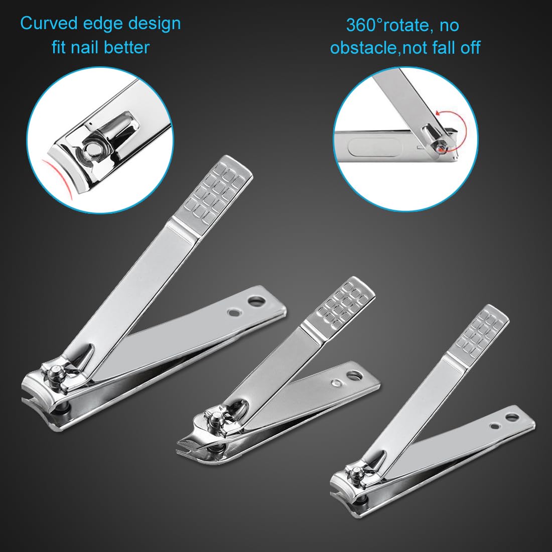 Yougai Nail Clippers Set - 18 Pcs Professional Manicure Pedicure Kit for Men Women, Stainless Steel Fingernail Toenail Clippers Cutters, Nail Care Grooming Tools with Leather Travel Case - Image 9