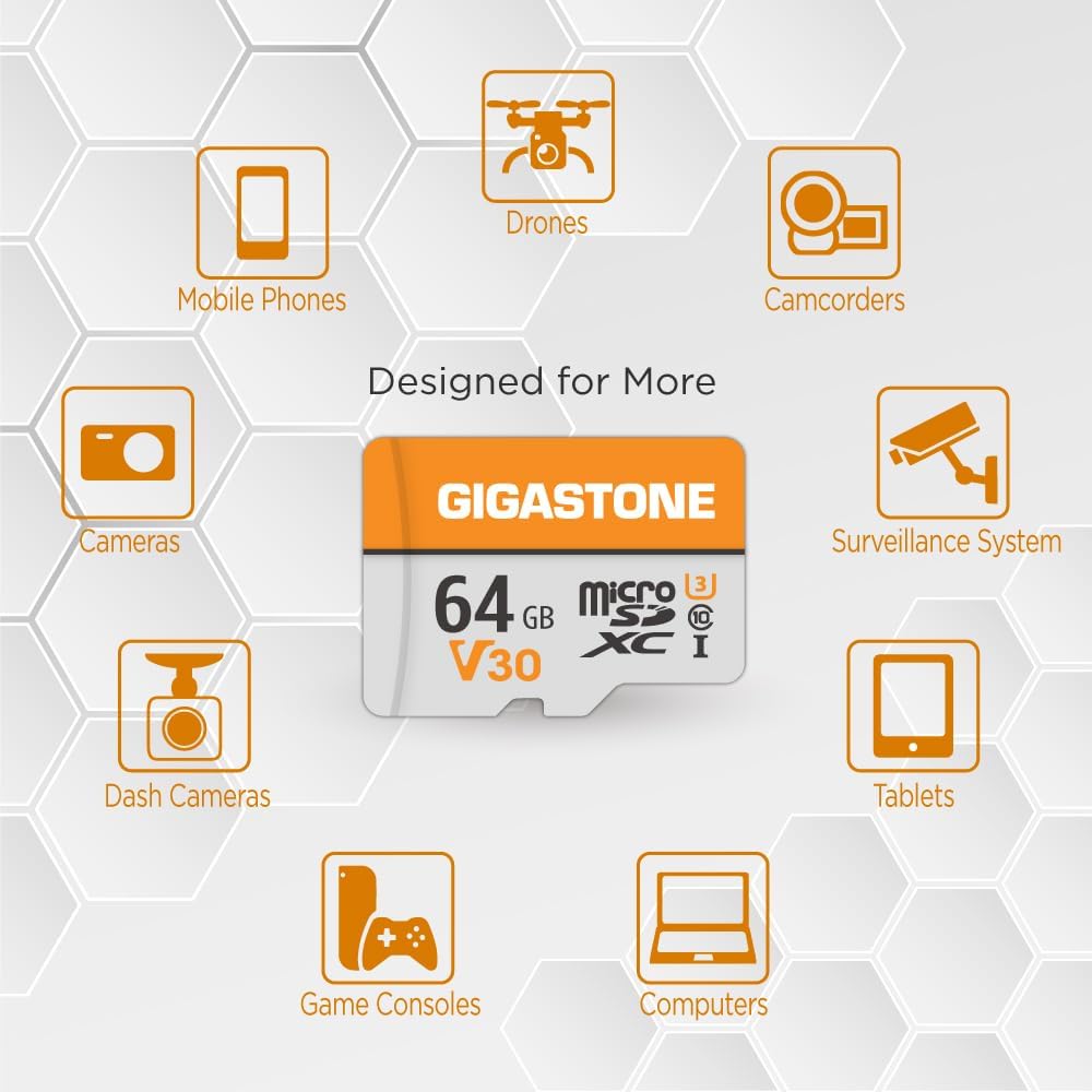 GIGASTONE 64GB Micro SD Card 2-Pack, V30 4K Video Recording, Surveillance, Security Camera, Dash Cam, Drone, 95MB/s MicroSDXC Memory Card UHS-I Class 10, with Adapter - Image 3