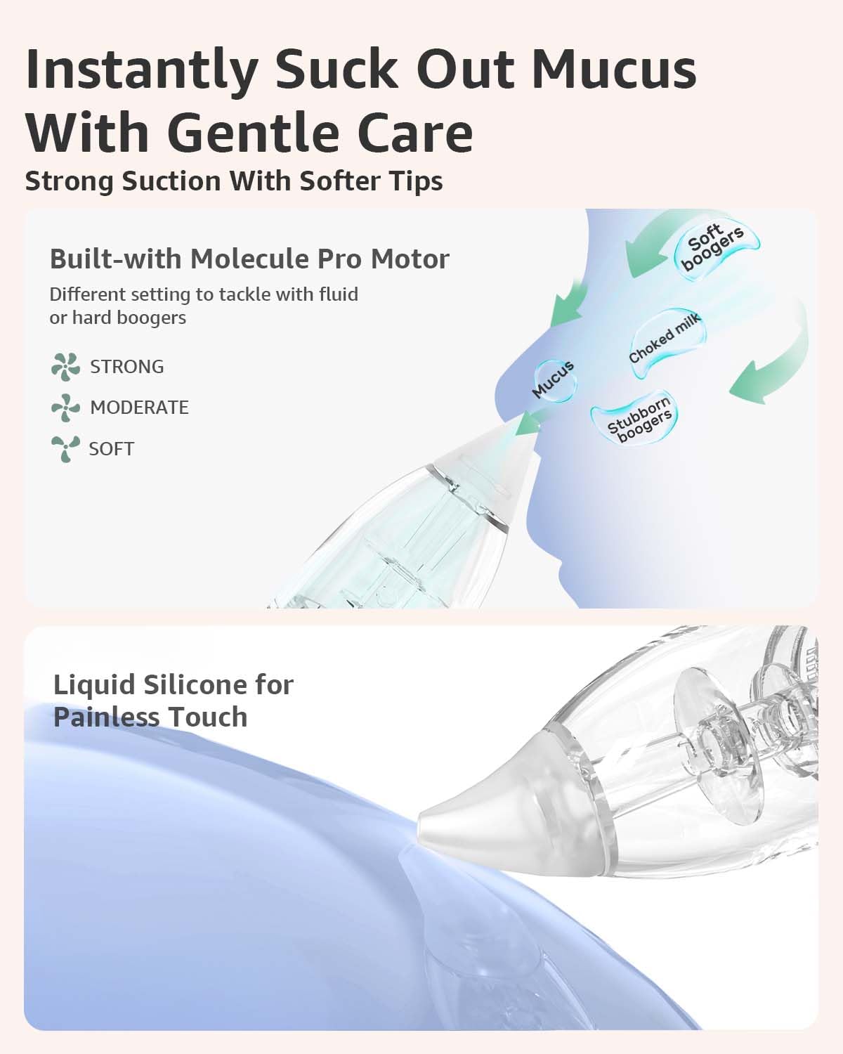 GROWNSY Nasal Aspirator for Baby, Electric Baby Nose Sucker with Larger Suction Chamber and More Powerful Suction, Automatic Nose Cleaner with Music and Light Soothing Function - Image 3