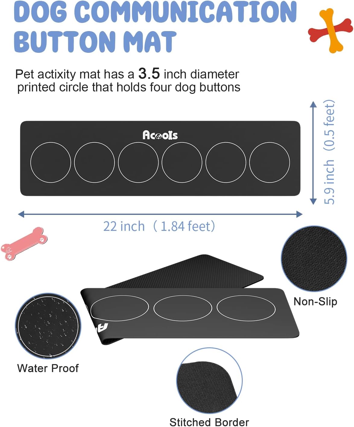 Acools Dog Buttons for Communication, 6 Pcs Dog Talking Button Set, 30s Voice Recordable Pet Training Buzzer, Speaking Buttons for Cats & Dogs with Waterproof Dog Activity Mat and 24 Scene Stickers - Image 5