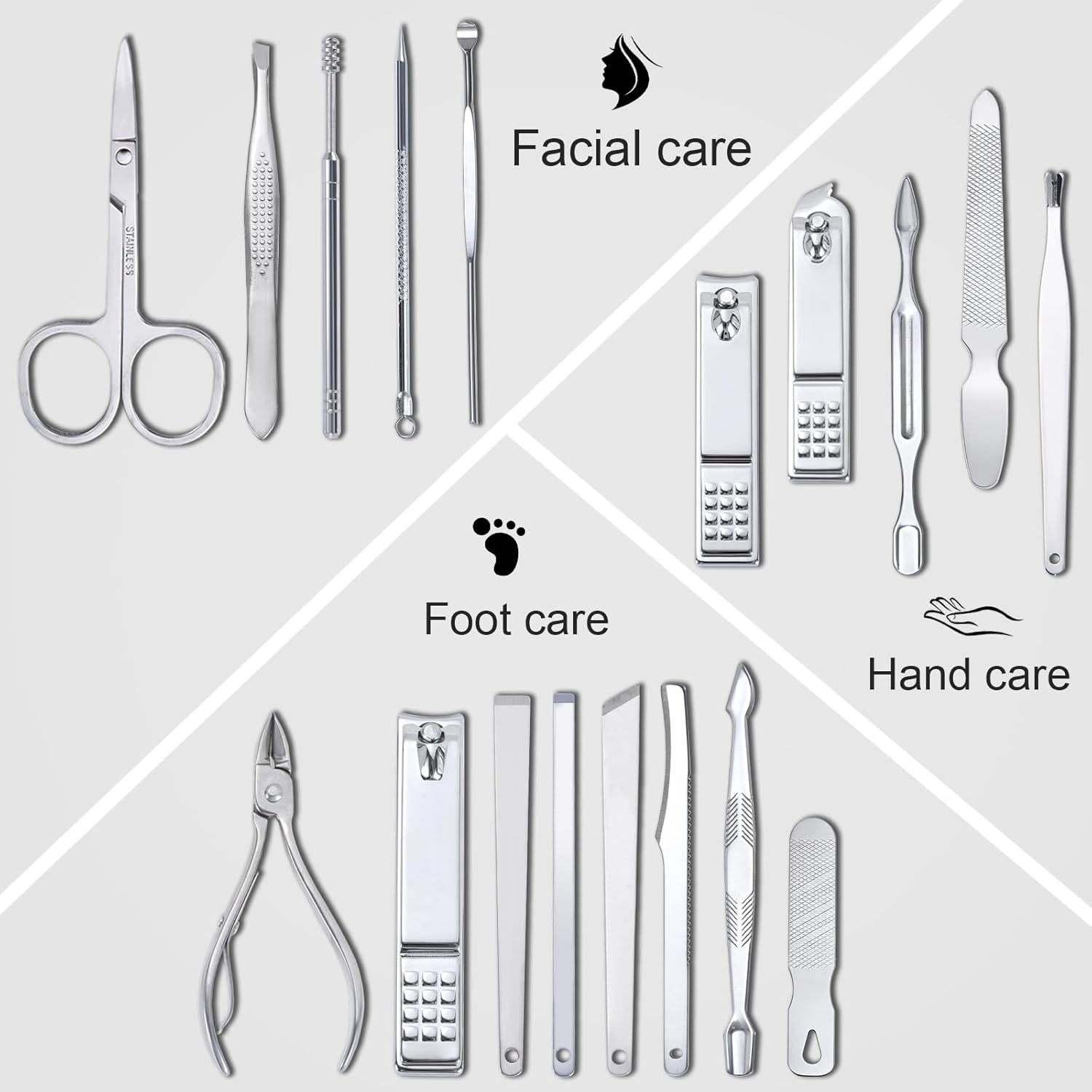 Yougai Nail Clippers Set - 18 Pcs Professional Manicure Pedicure Kit for Men Women, Stainless Steel Fingernail Toenail Clippers Cutters, Nail Care Grooming Tools with Leather Travel Case - Image 3