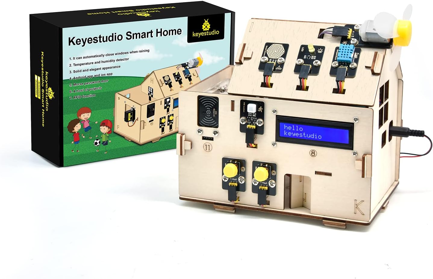 KEYESTUDIO IOT ESP32 Smart Home Starter Kit for Arduino and Python,Electronics Home Automation Coding Kit, Wooden House DIY Sensor Kit,STEM Educational Set for Adults Teens 15+ - Image 8