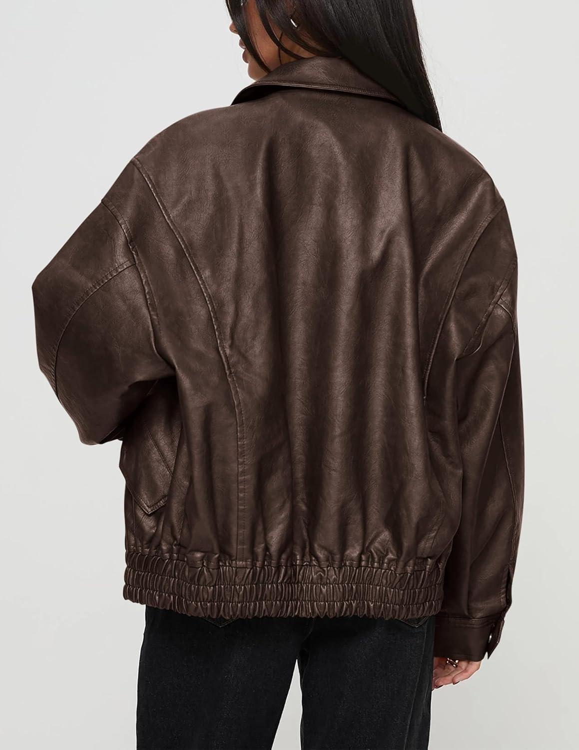 PRETTYGARDEN Women's Faux Leather Motorcycle Jacket Trendy Fall Spring Clothes Oversized Zip Up Winter Coat Outerwear - Image 2