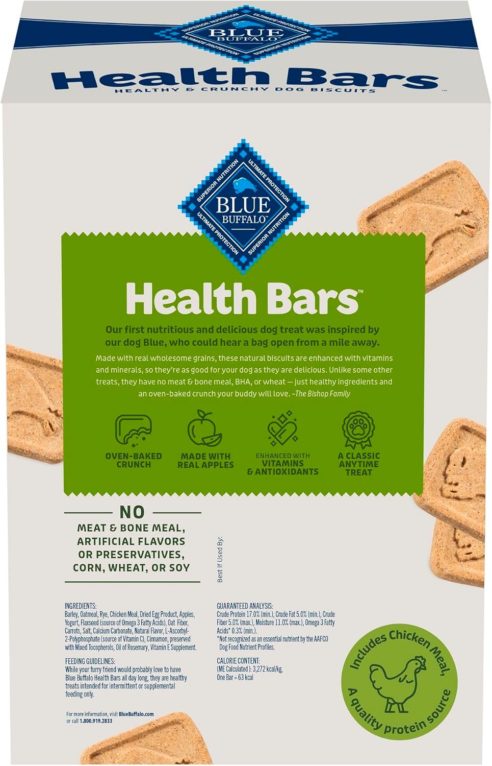 Blue Buffalo Health Bars Crunchy Dog Biscuits, Oven-Baked with Natural Ingredients, Apples & Yogurt, 3.5-lbs Box - Image 2