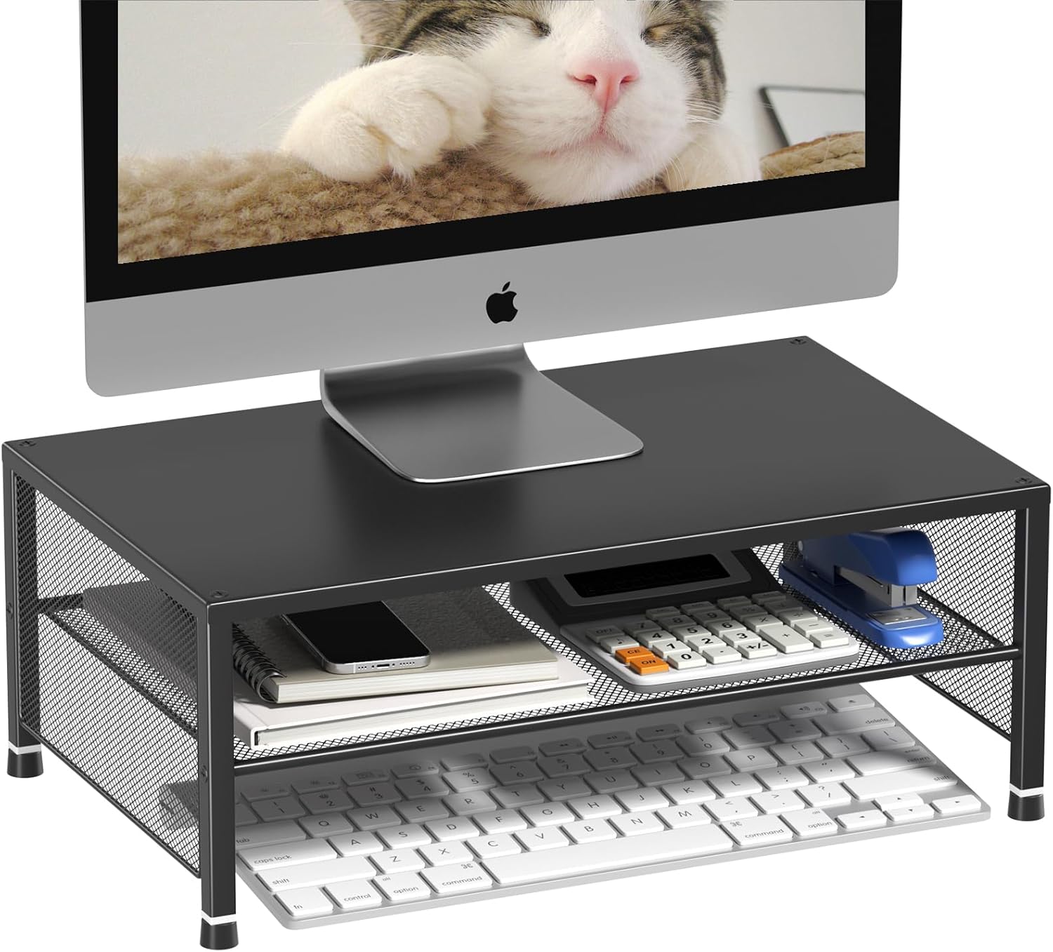 ECOLOVI 2-Tier Computer Monitor Stand Riser, Desk Organizer for Monitor, Printer & Laptop Stand, Desktop Workspace Organizers for Office Supplies(Black) - Image 2