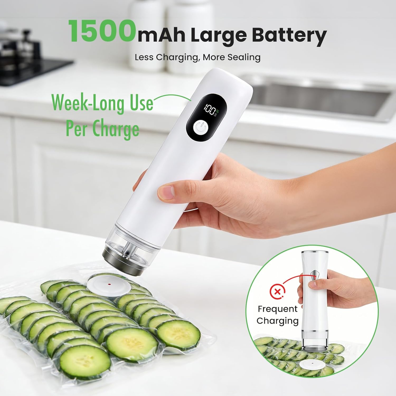 Portable Handheld Vacuum Sealer, Cordless Food Vacuum Sealer Machine for Home & Travel, 1500mAh 60kPa Rechargeable Vacuum Sealer for Food with 30 Bags, for RV, Camping, and Meal Prep - Image 2