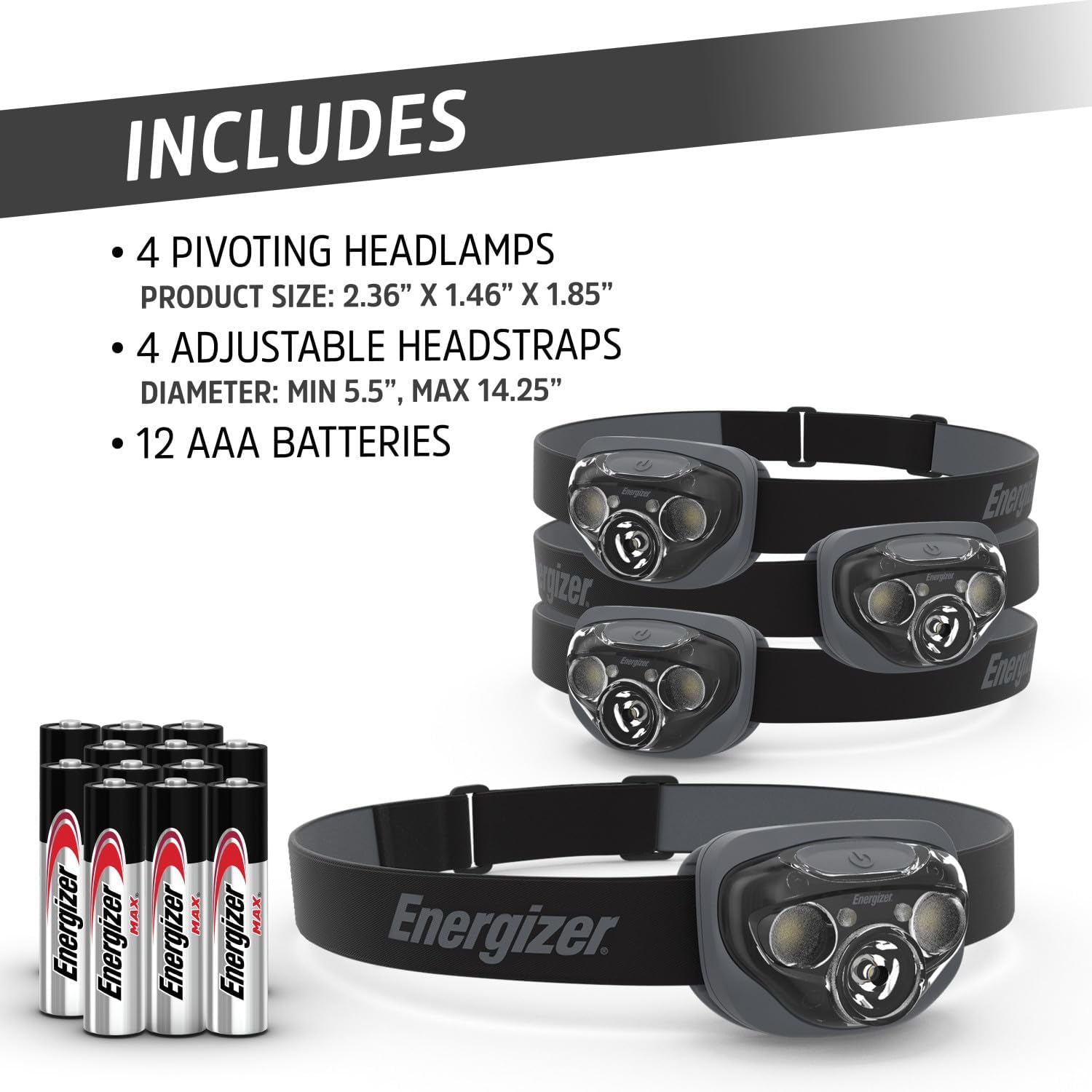 Energizer PRO-260 LED Headlamp (4-Pack), IPX4 Water Resistant Headlamps, High-Performance Head Light for Outdoors, Camping, Running, Storm, Survival LED Light for Emergencies (Batteries Included) - Image 7
