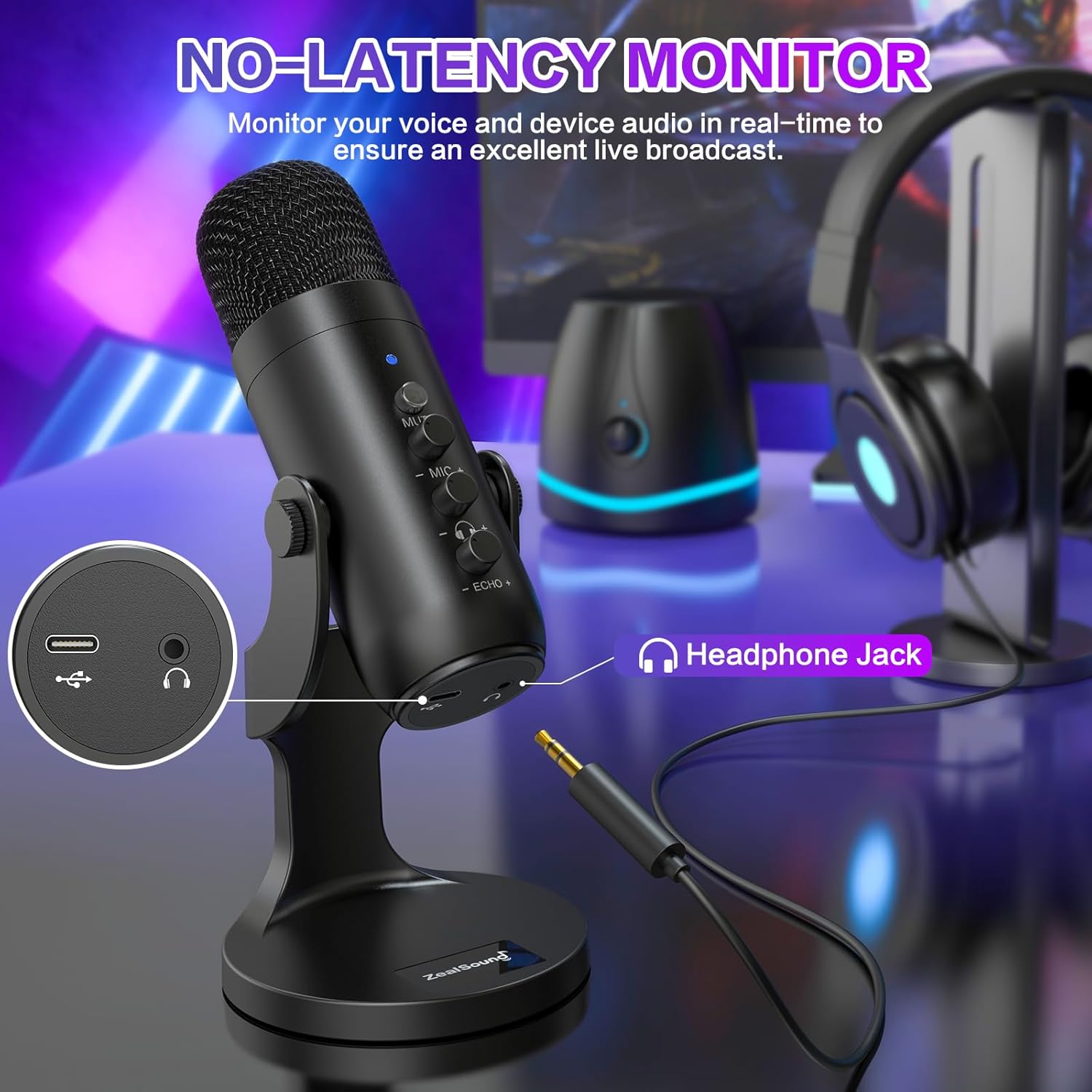 ZealSound Podcast Microphone for PC, Noise Cancellation USB Mic with Gain, Volume Adjustment & Mute Button, Monitoring & Echo, for YouTube, TikTok, Podcasting, Streaming, iPhone, iPad, Android, Mac - Image 5