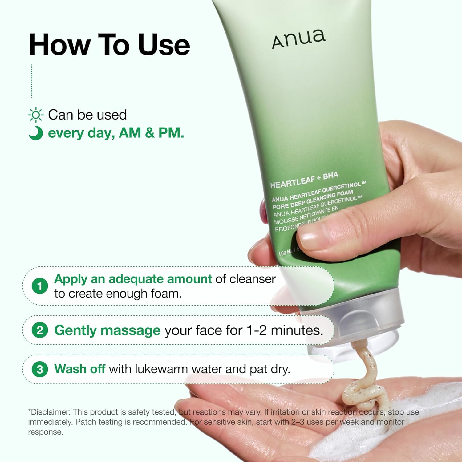 Anua Heartleaf Quercetinol Pore Deep Cleansing Foam, Face wash for Pore Refining Cleanser, Hydrating Daily Facial Cleanser For Double Cleansing, Gentle Foaming with BHA, Korean Skincare, 5.07 fl.oz. - Image 7