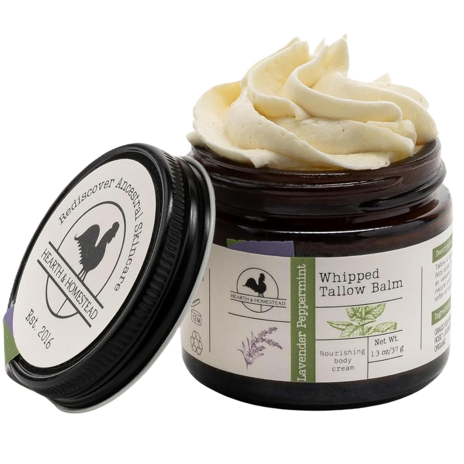 Hearth and Homestead: Handmade Whipped Tallow Balm (Lavender Peppermint): Organic Body Butter with Infused Olive Oil- 1.3 oz
