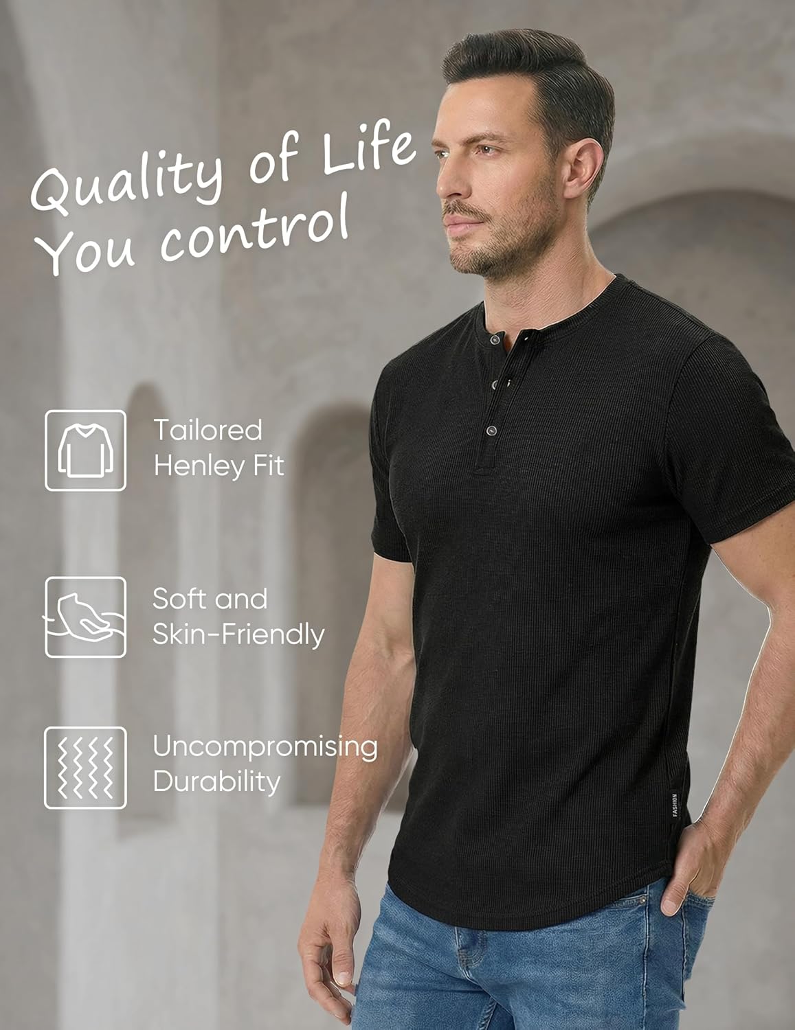 JMIERR Men's Muscle Slim Henley Shirts Crewneck Longline T-Shirt Gym Workout Athletic Shirt Tees with Button - Image 5