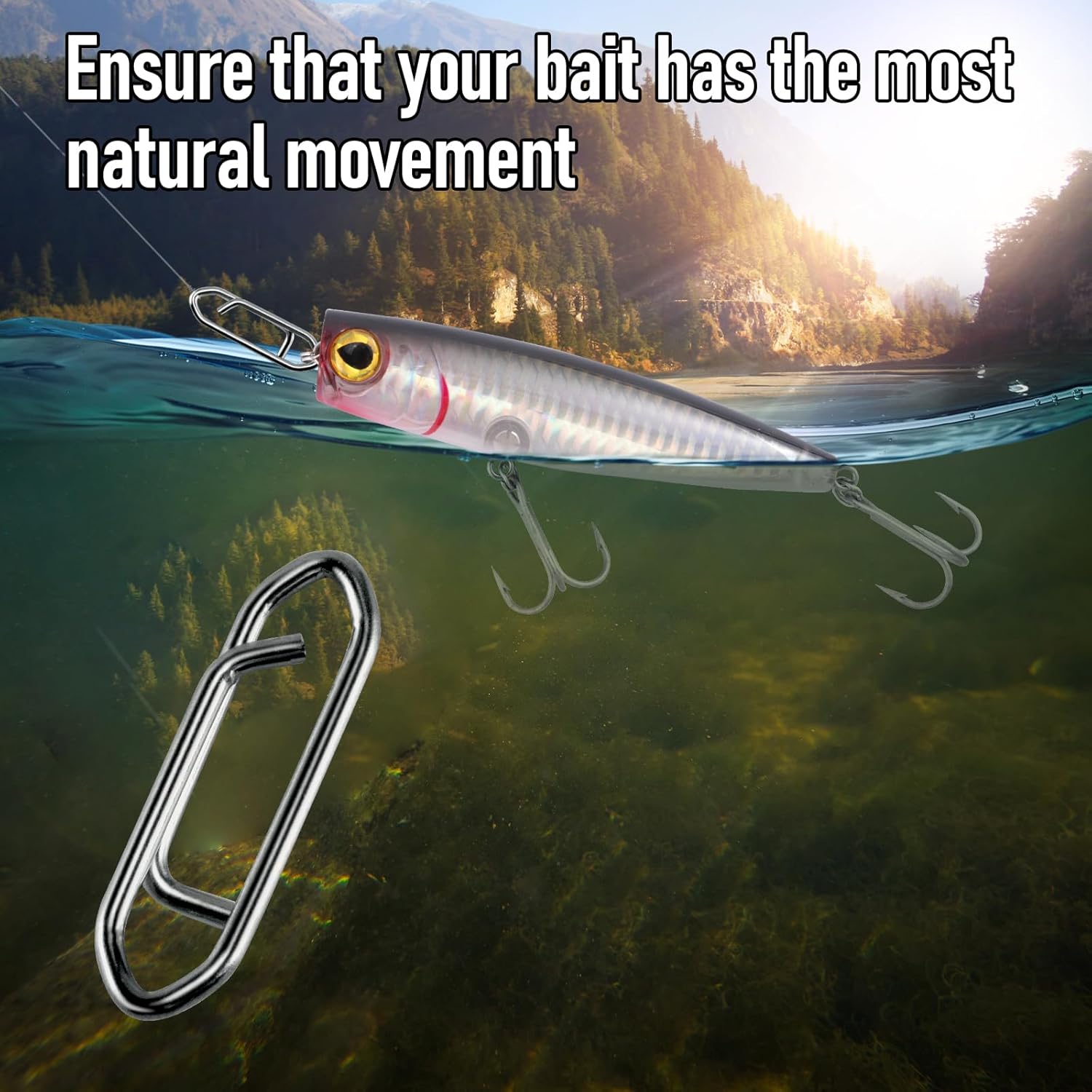 Alwonder 50-Pack Fishing Power Speed Clips, High Strength Stainless Steel Speed Clip for Fishing Lure Quick Change, Freshwater Saltwater Crankbait Popper Lures Quick Snap Connector Tackle - Image 6