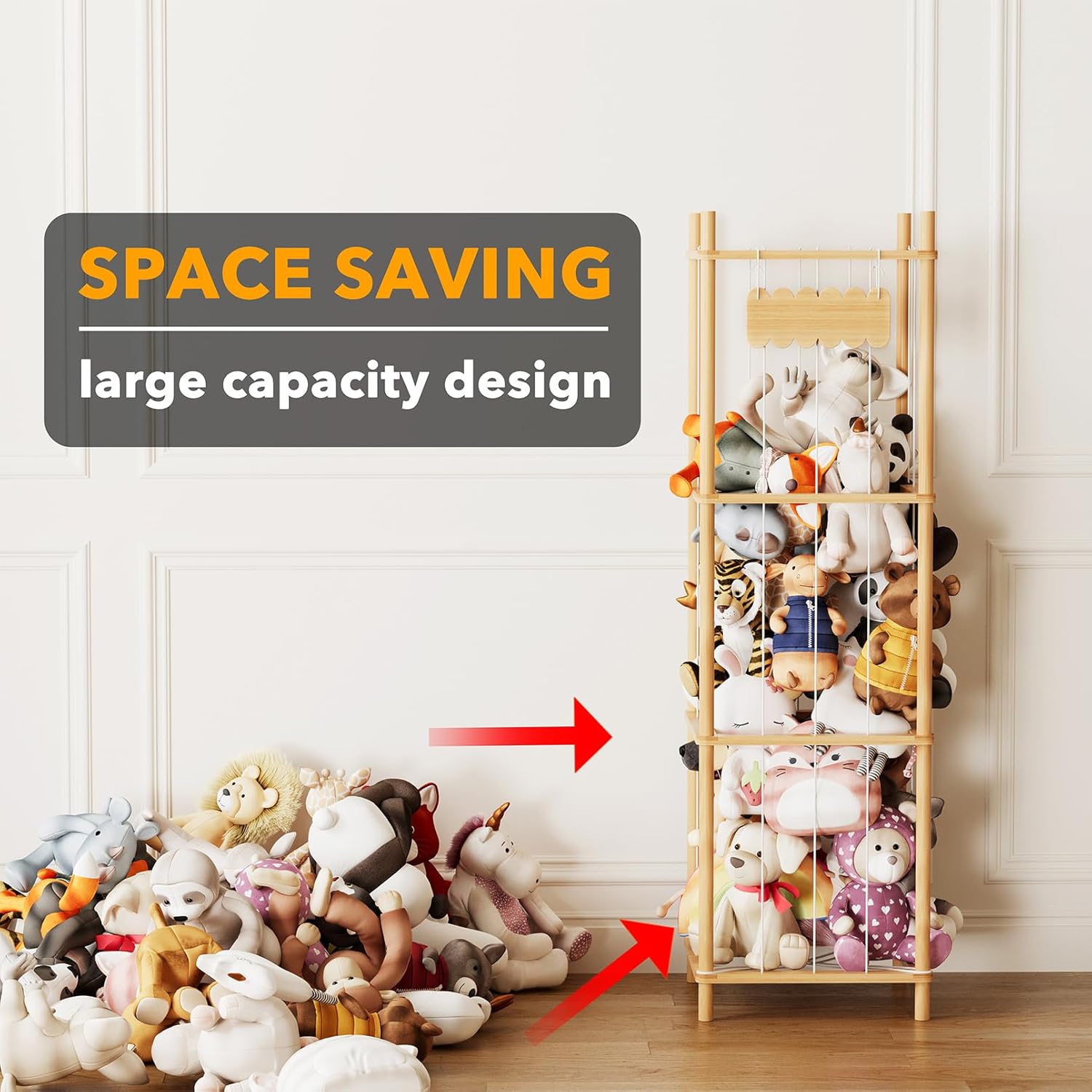 SpaceAid Stuffed Animal Storage Organizer, Wood Animals Zoo Toy Plushies Storage Holder, Large Capacity Plush Toy Cage for Playroom Organization, 15.8" Wide, Natural - Image 3