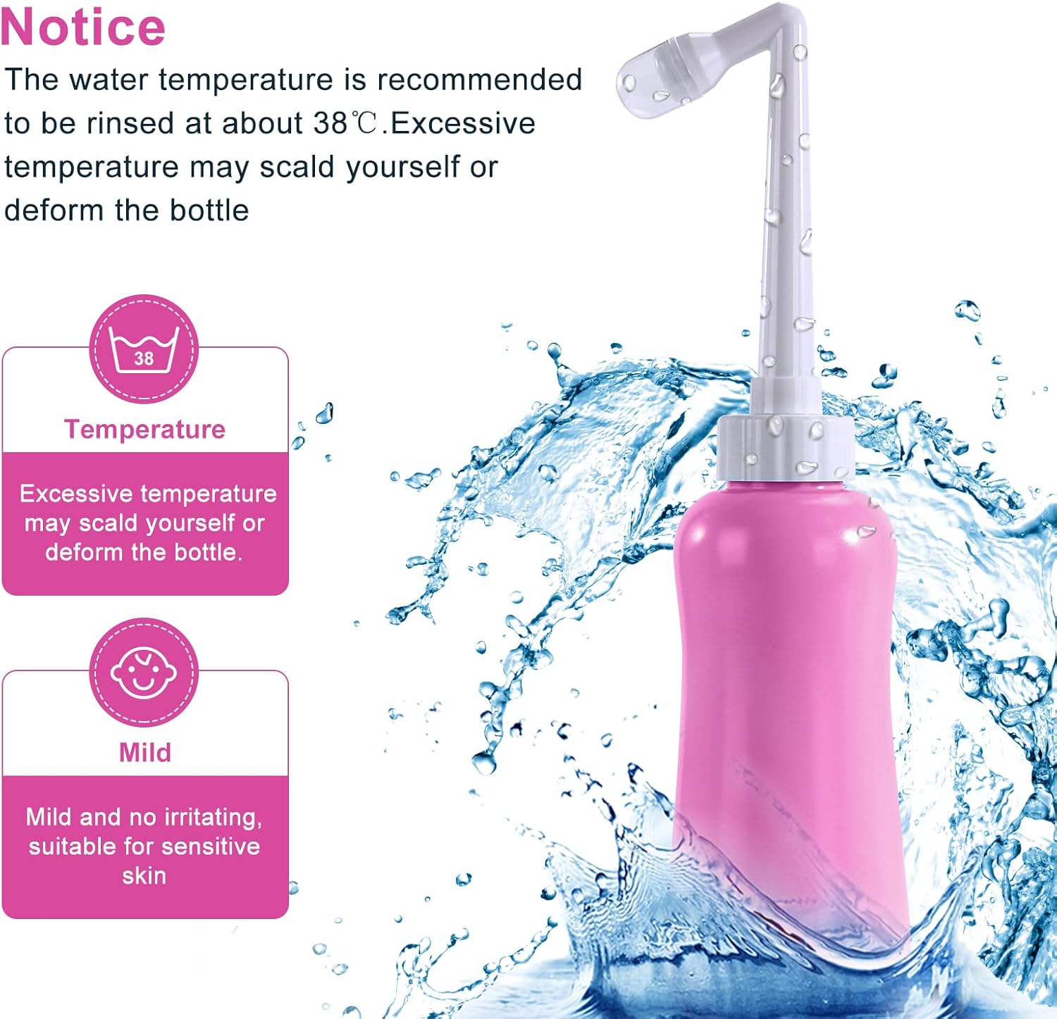 Portable Bidet Travel Large Capacity 450ml(15oz) Personal Toilet Handheld Pink - Image 4