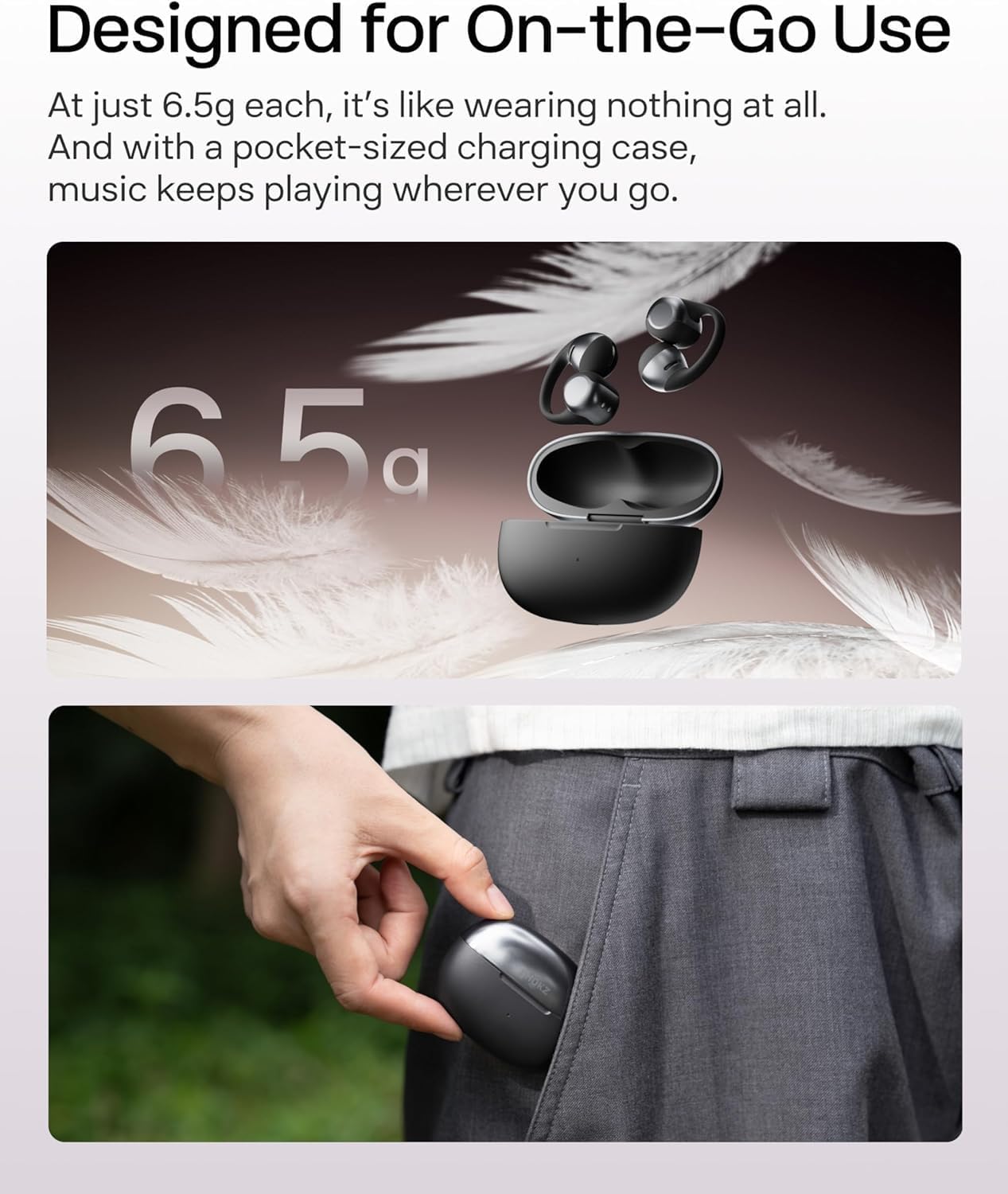 SHOKZ OpenDots ONE-Open-Ear Headphones, Clip-On Earbuds-Wireless Bluetooth Earbuds with Microphone-Secure, Lightweight, Comfort-Premium Dolby Audio-Water Resistant-Fast Charging-Up to 40 hrs Playtime - Image 6