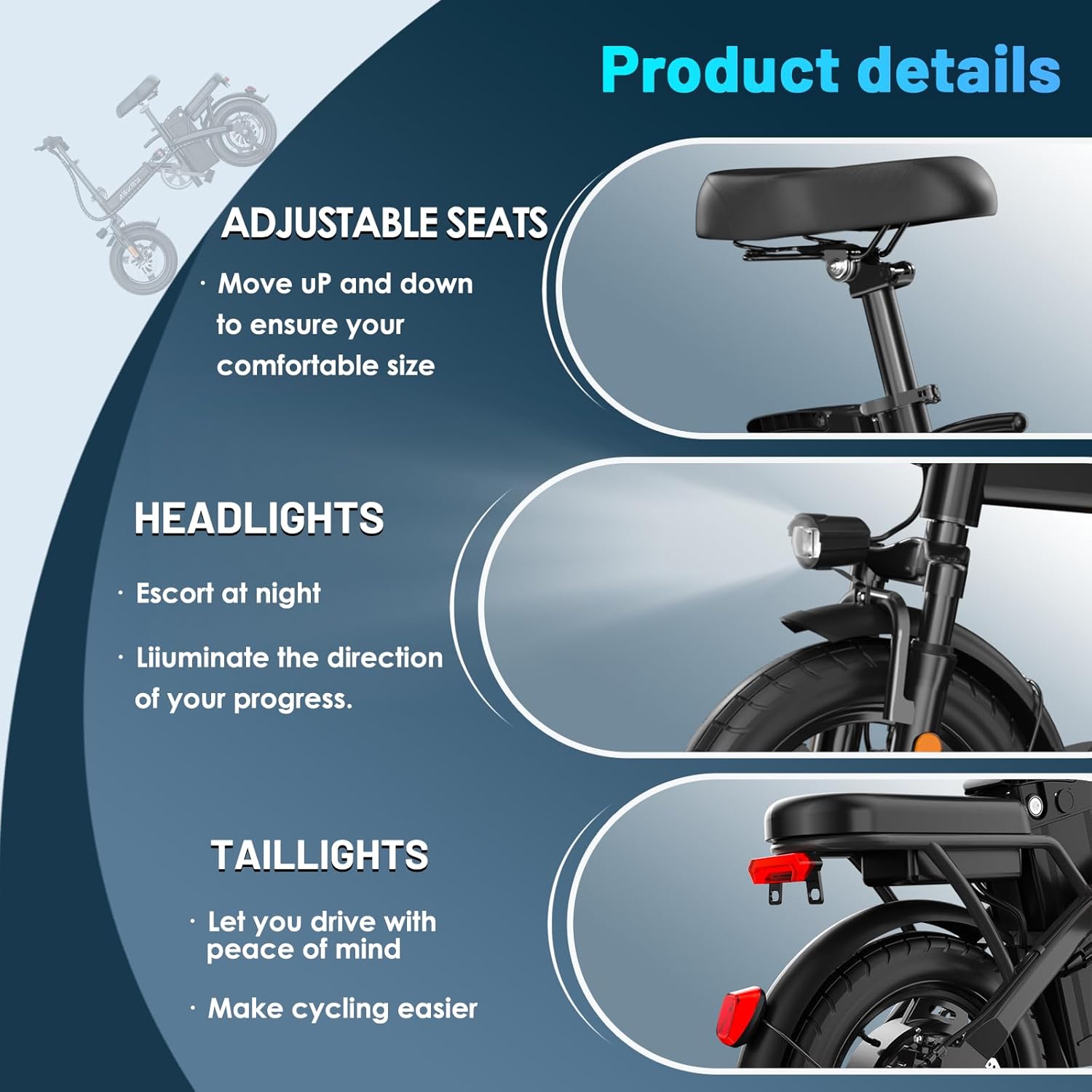 REOCRO Foldable Electric Bike for Adults, 48V 10AH/20AH Removable Battery, 14" Mini E-Bike with 700W Peak Motor, 30-60 Miles PAS Range, Electric Bicycle for Daily Commuting and City Riding - Image 7