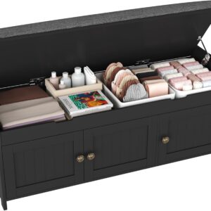 HOMEFORT 41.3″ Shoe Bench with Lift Top Storage, Entryway Bench with Cushioned Seat, Wooden End of Bed Bench, Shoe Cabinet Bench with Hidden Storage Space, for Bedroom, Hallway,Black