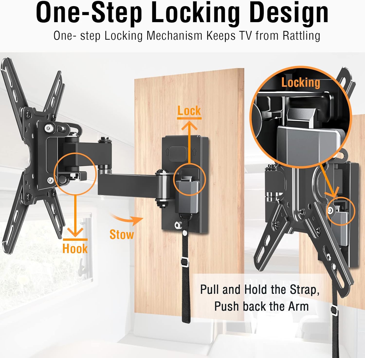 ELIVED Lockable RV TV Mount for Most 13-43 Inch TVs, RV TV Wall Mount Swivel and Tilt for Camper Trailer Motorhome, Detachable tv Bracket with Double Wall Plates, Max VESA 200x200mm, up to 22 LBS - Image 3
