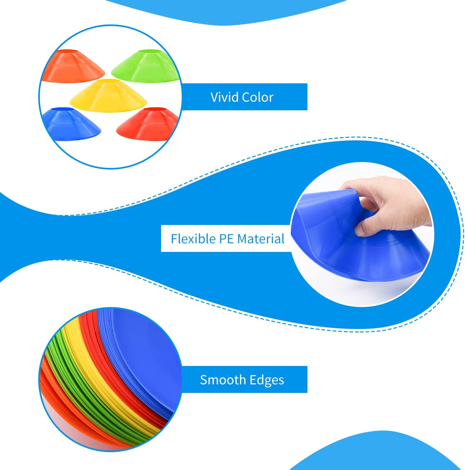 25/50/100pcs Disc Cones, Agility Soccer Cones with Carry Bag and Holder, Soccer Cones for Sports Training, Football, Soccer, Basketball, Coaching, Practice Equipment, 5 Color - Image 3