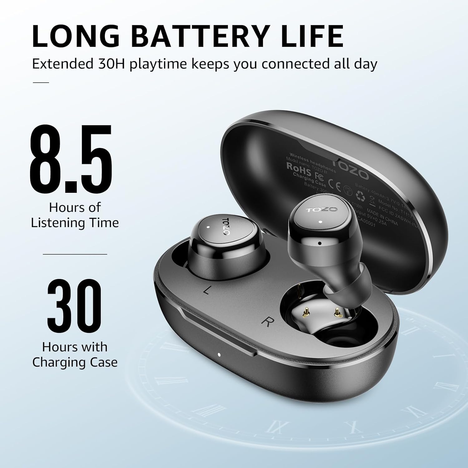TOZO Wireless Earbuds Build in Mic Clear Calls Ergonomic Light Weight Bluetooth 5.3 in Ear Headphones Waterproof Premium Stereo Sound Ear Buds 30H Playtime with 32 EQs via APP - Image 3