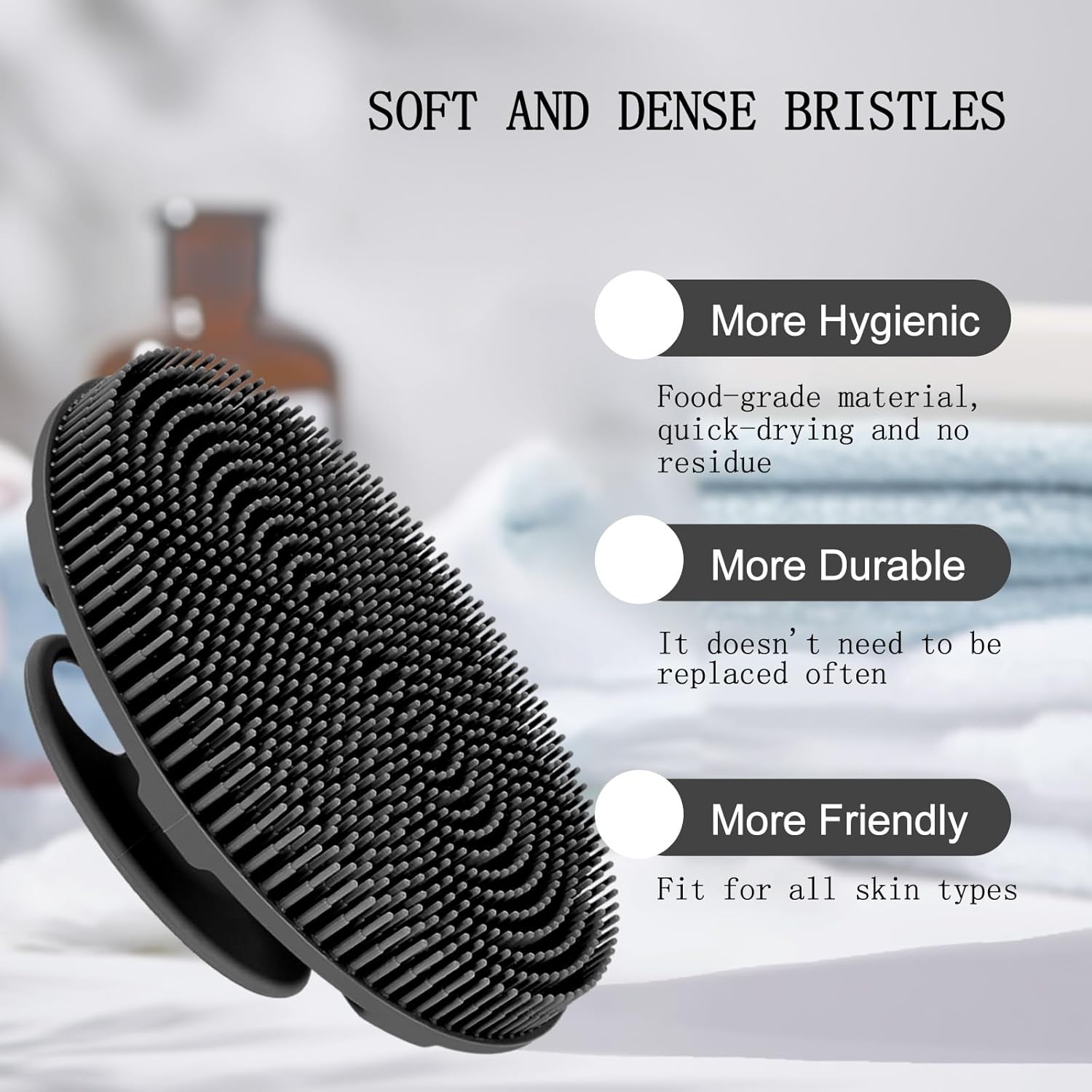 INNERNEED Food-Grade Soft Silicone Body Scrubber Shower Brush Handheld Cleansing Skin Brush, Gentle Exfoliating and Lather Well (Black) - Image 6
