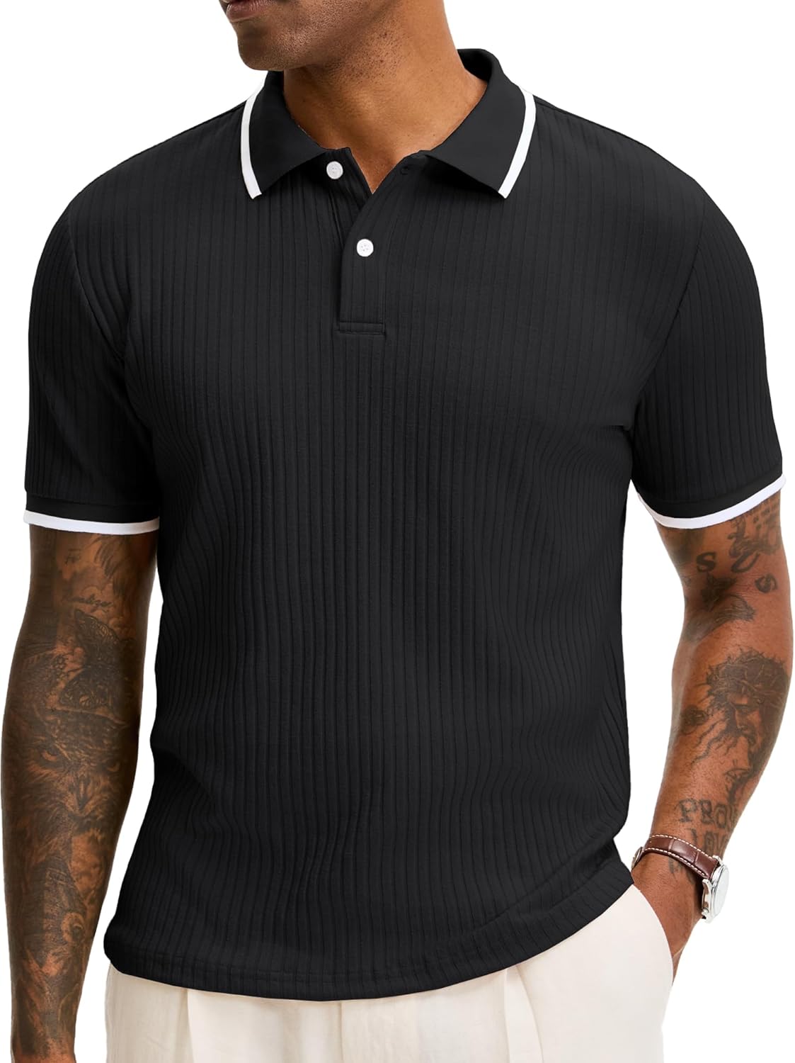Comdecevis Men's Knit Polo Shirts Regular Fit Lightweight Business Casual Stretch Textured Collared Polo Short Sleeve
