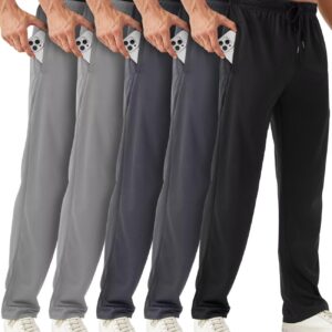 Mens Sweatpants with Zipper Pockets 5 Pack Mens Joggers for Men Open Bottom Mesh Athletic Pants for Workout,Running