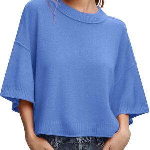 ZDC Women’s Oversized Sweaters Summer Short Sleeve Casual Cropped Tops Lightweight Loose Fit Knit Pullover