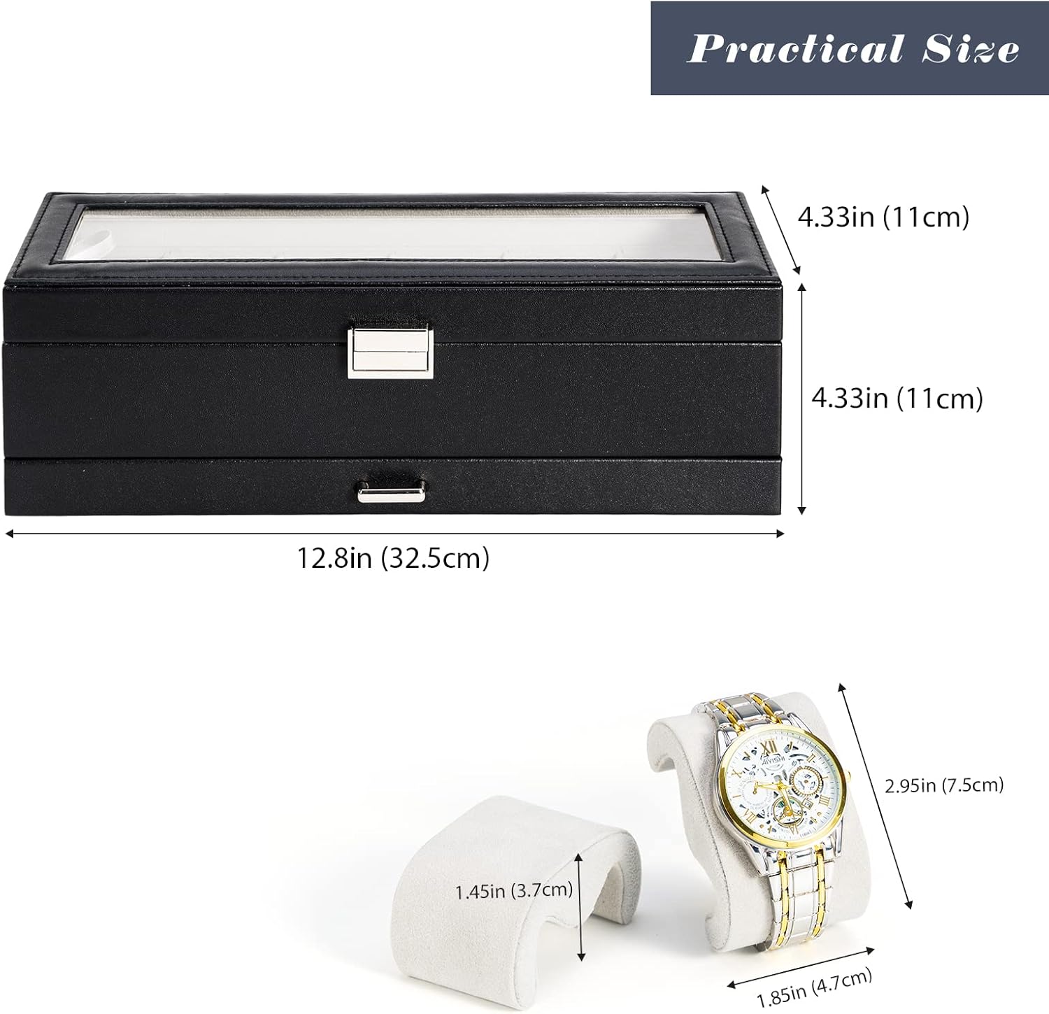 ProCase Watch Box, 6 Slot Watches Display Case with Drawer, Mens Watch Case with Glass Lid, 2-Layer Mens Jewelry Organizer Storage Holder, Birthday Valentine Gifts for Men -6 Slot, Black - Image 6