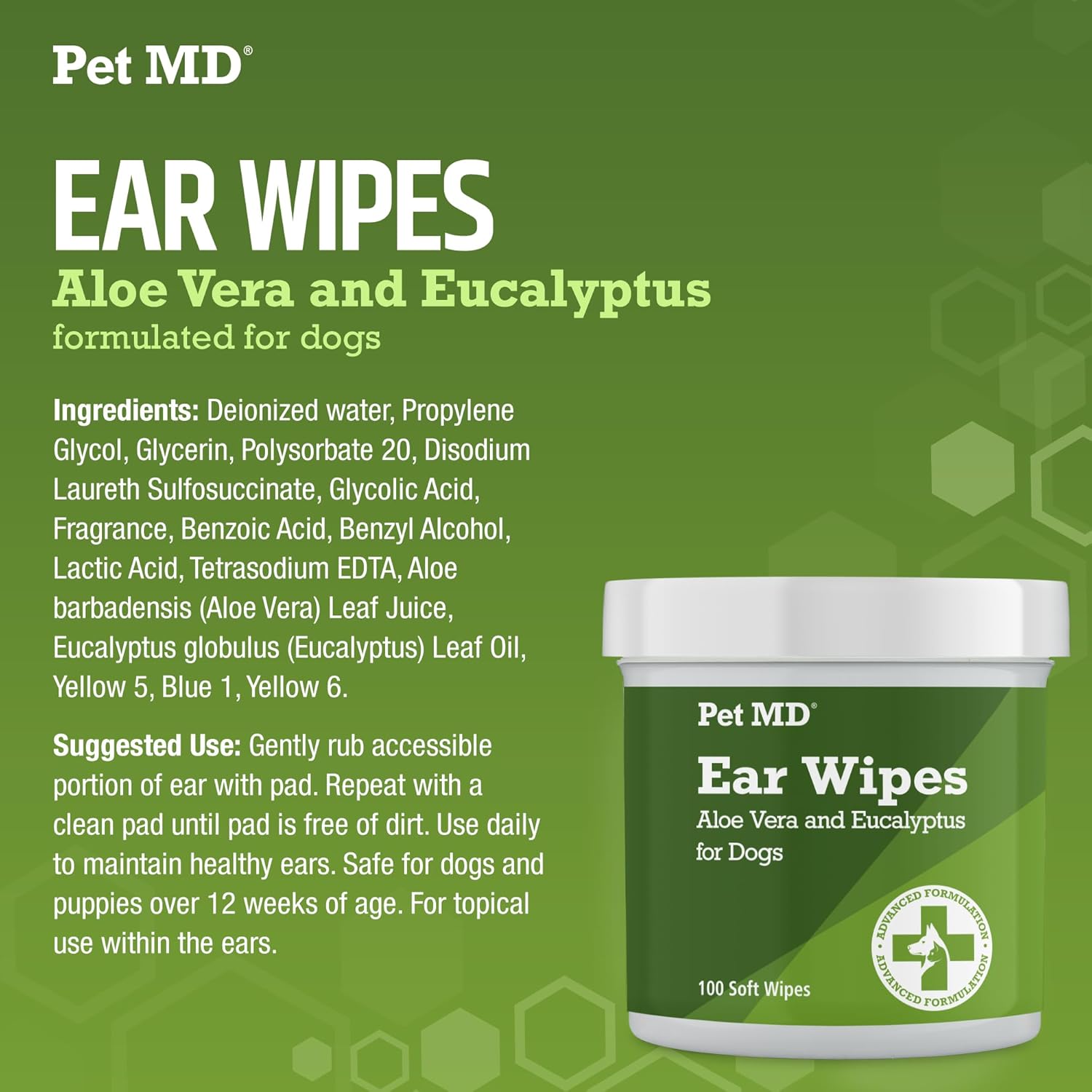 Pet MD Dog Ear Cleaning Wipes – Otic Cleanser for Dogs, Soothing Ear Care with Aloe Vera & Eucalyptus, Regular Wipes, 100 Count - Image 5