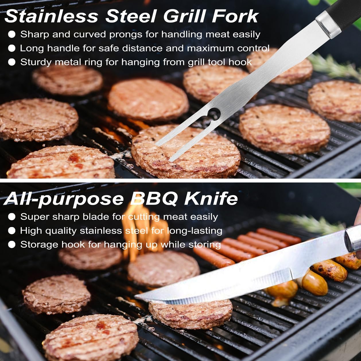 POLIGO 22PCS Heavy Duty BBQ Grill Accessories Set, Non-Slip Grill Tools for Outdoor Grill Set Stainless Steel Grill Utensils Set, Deluxe Grilling Tools Set in Aluminum Case Ideal Gifts for Men Black - Image 5