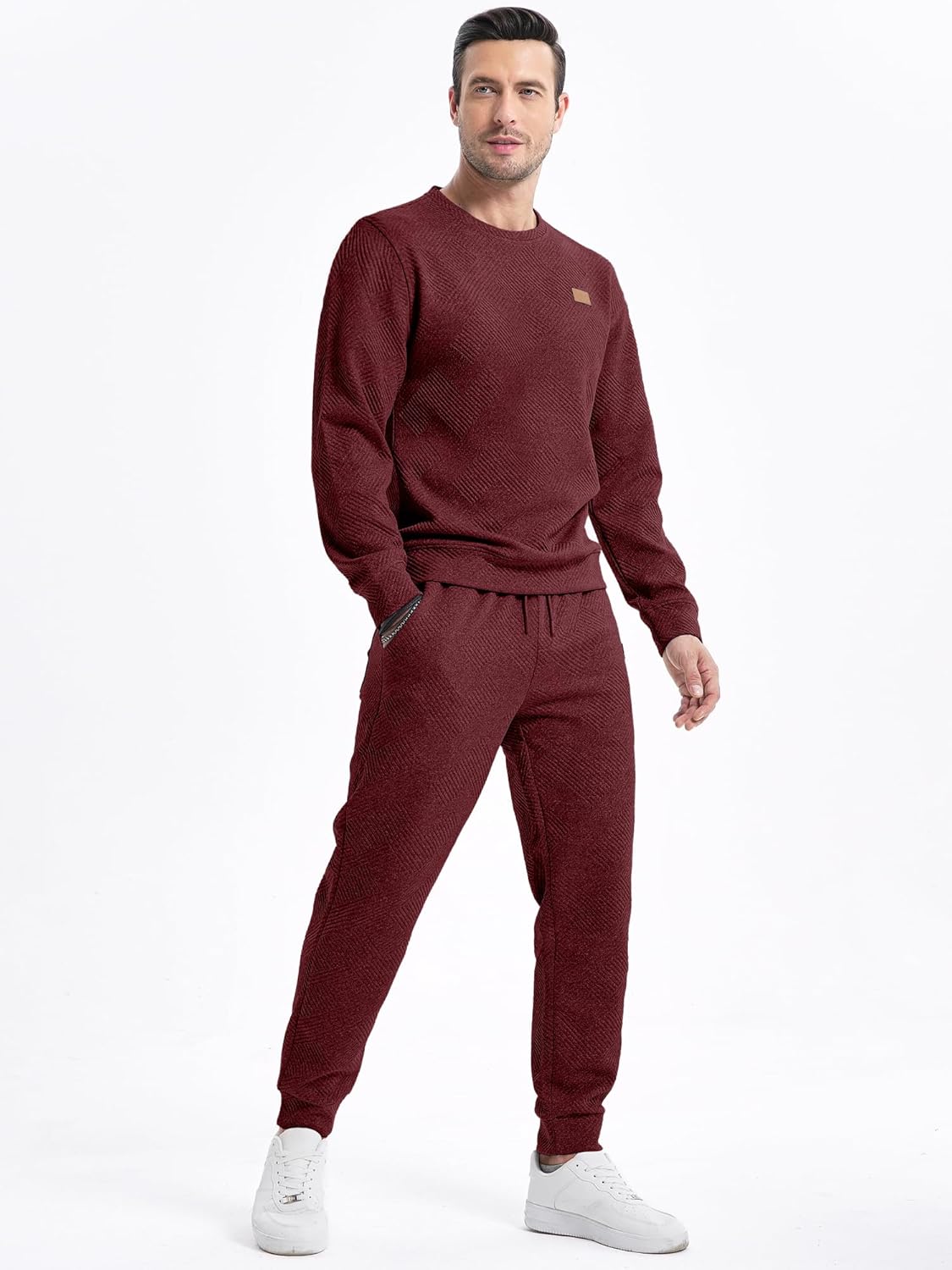 JMIERR Men's 2 Piece Outfits Knit Jacquard Pullover Sweatshirt Tracksuit & Joggers Sweatpants Sweatsuit Sets with Pockets - Image 2
