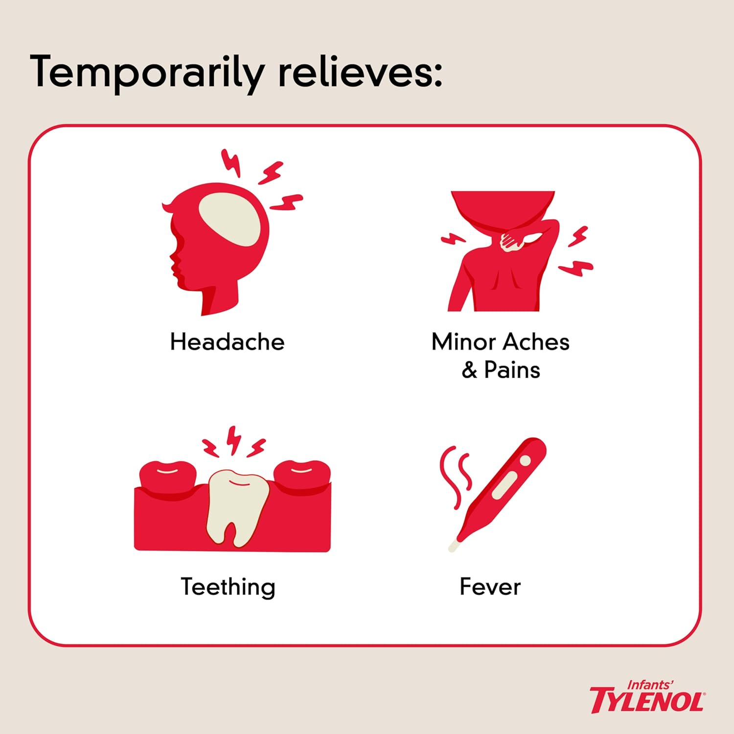 Infants' Tylenol Oral Suspension Liquid Medicine with Acetaminophen, Baby Fever Reducer & Pain Reliever for Minor Aches & Pains, Sore Throat, Headache & Teething Pain, Dye-Free Cherry, 1 fl. oz - Image 2