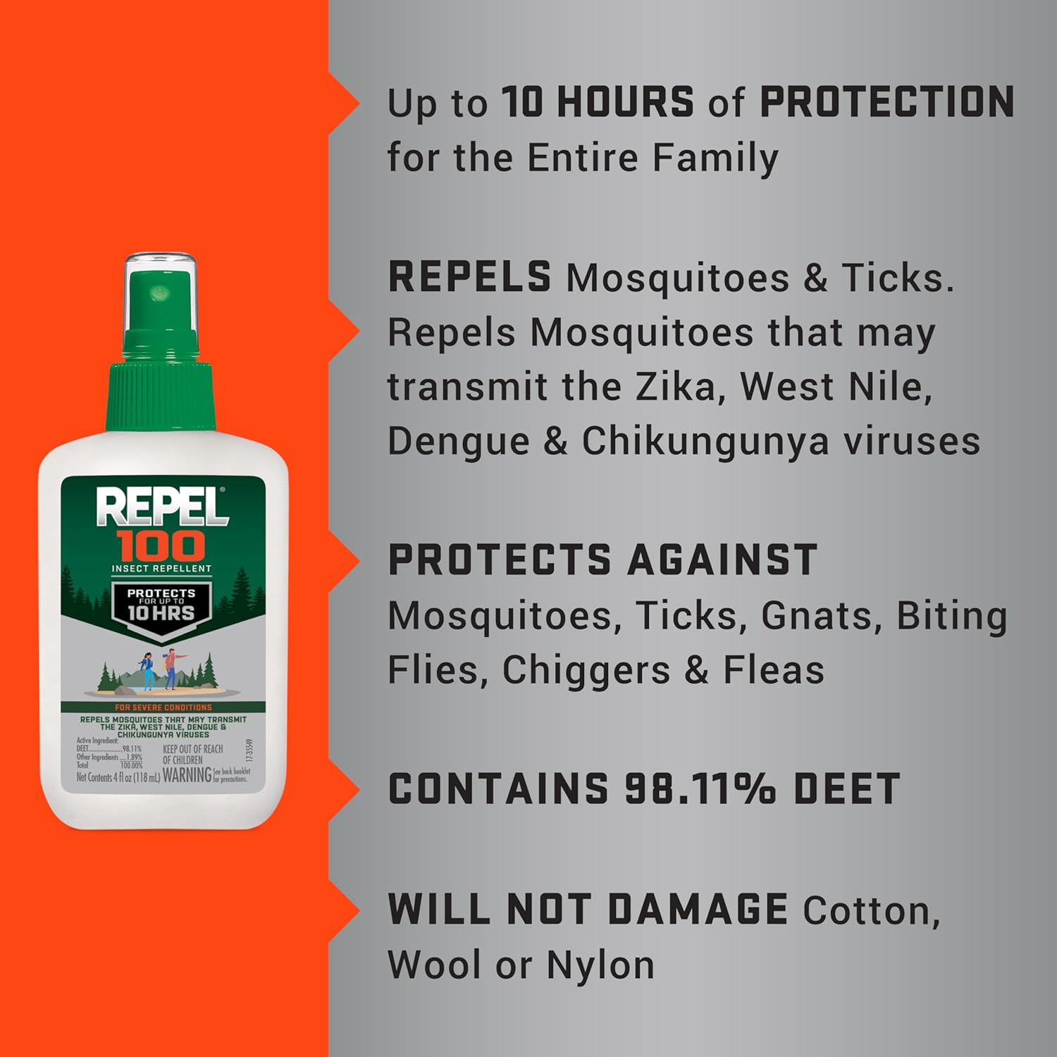 Repel 100 Insect Repellent, 4 Ounces, With DEET, 10-Hour Protection Long-Lasting Insect Repellent Pump Spray Repels Mosquitoes, Ticks, Gnats, Biting Flies, Chiggers And Fleas - Image 10