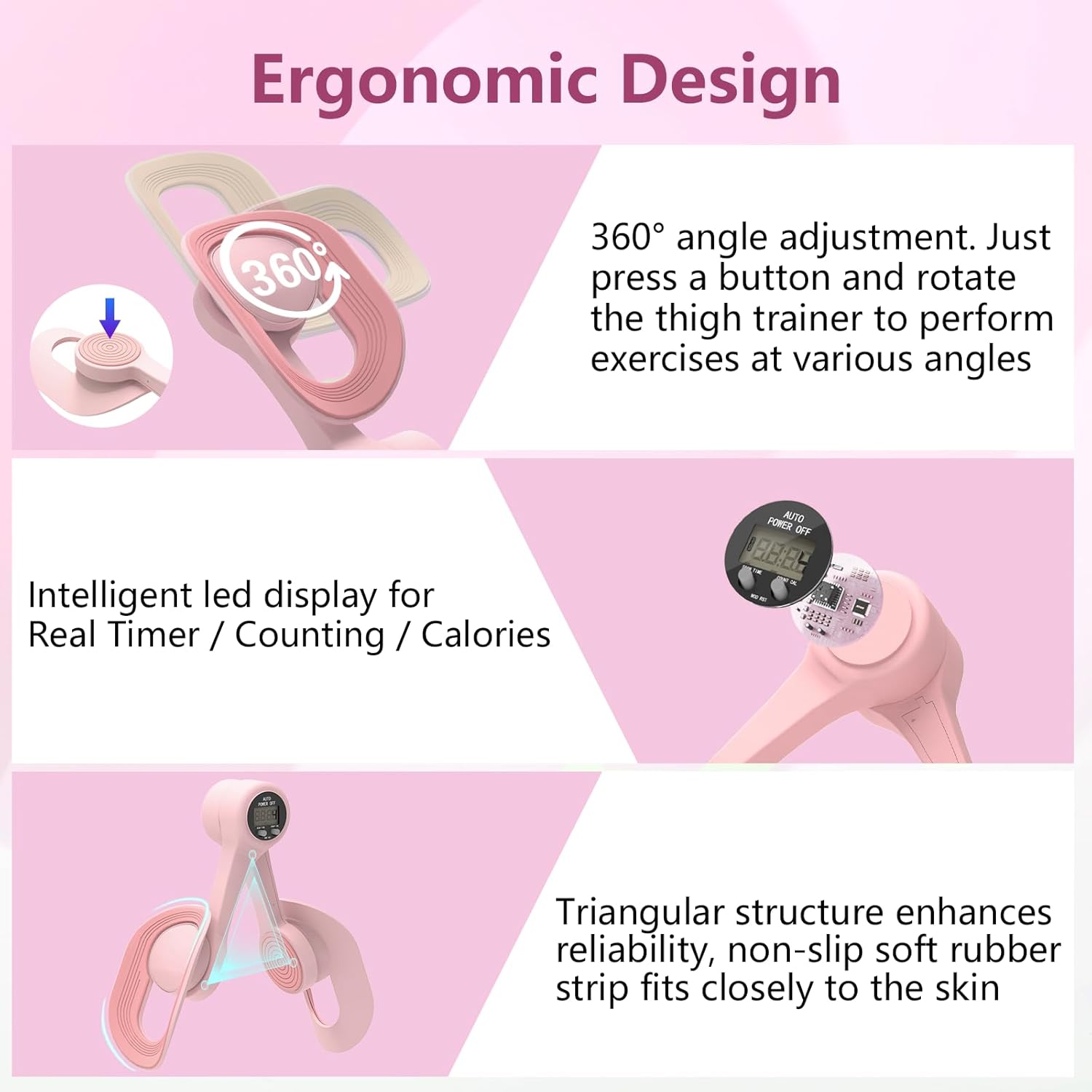 Thigh Trainer, 360°Adjustable Pelvic Floor Muscle Trainer with LED Display, Inner Thigh Exerciser with 20LB Resistance Band for Women, Home Fitness Equipment for Hip, Leg, Arm - Image 3