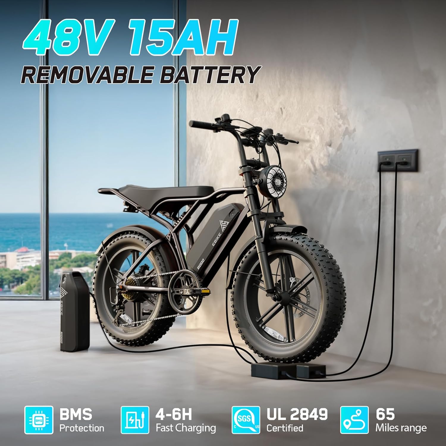 TST Electric Bike for Adults 1500W Peak 20" Fat Tire All-Terrain E-Bike 60/110 Miles 28 MPH Electric Dirt Bike - 48V 15/25 AH Battery Tested to UL 2849 Powered Electric Bicycle - Image 3
