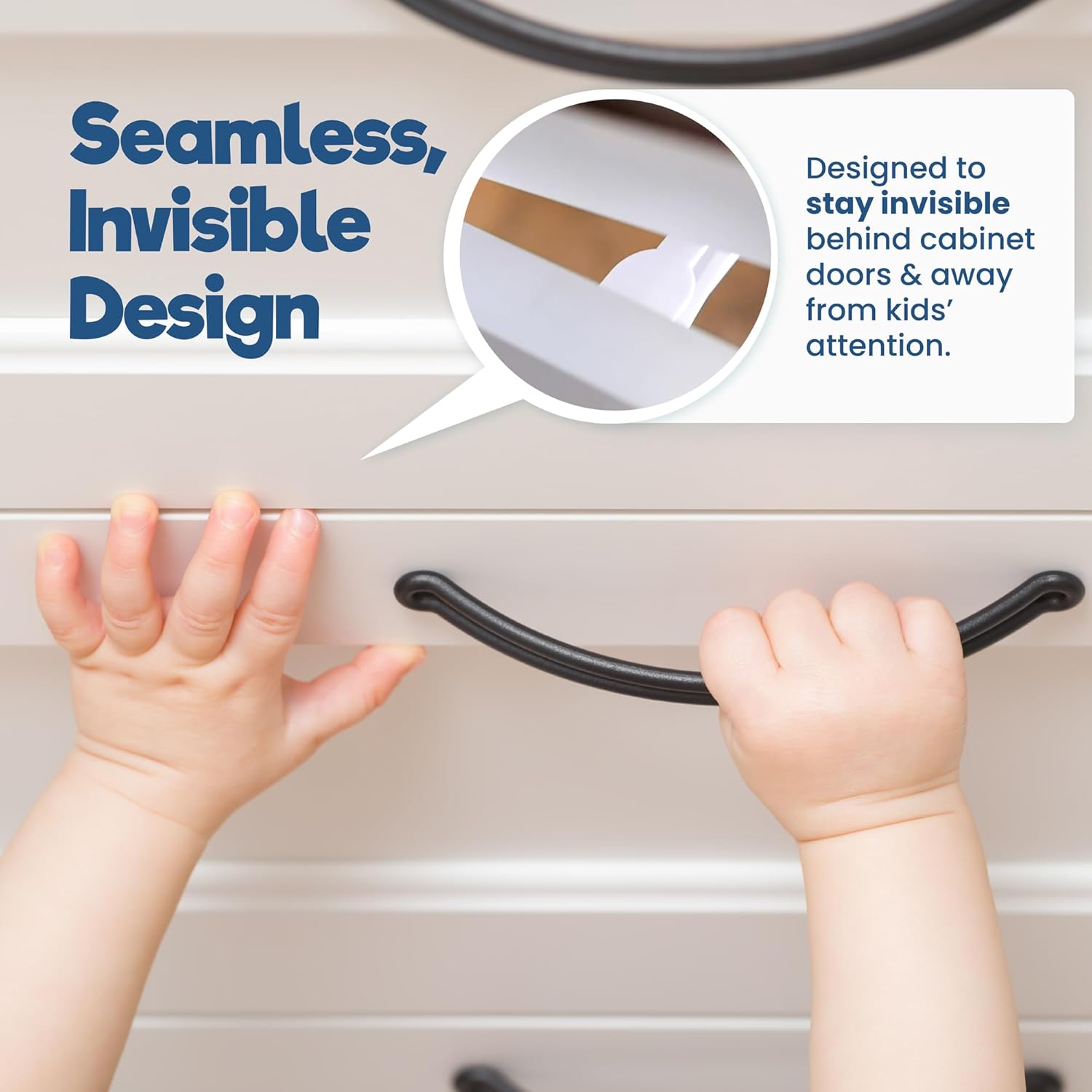 Upgraded Invisible Baby Proofing Cabinet Latch Locks (10 Pack) - No Drilling or Tools Required for Installation, Works with Most Cabinets and Drawers, Works with Countertop Overhangs, Highly Secure - Image 5